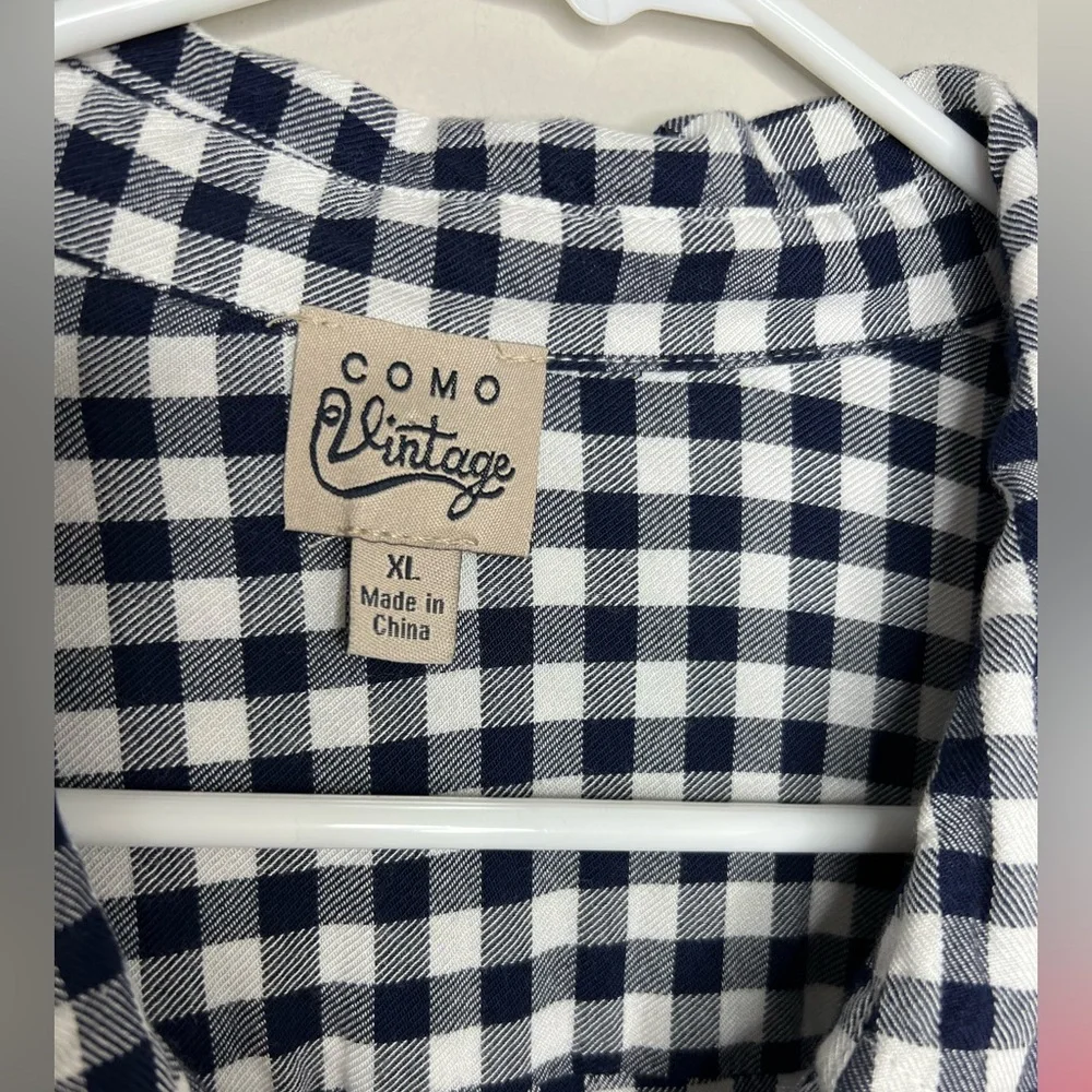 COMO VINTAGE - floral embroidered checkered button down shirt. XL - 🤩 - Picture 8 of 9